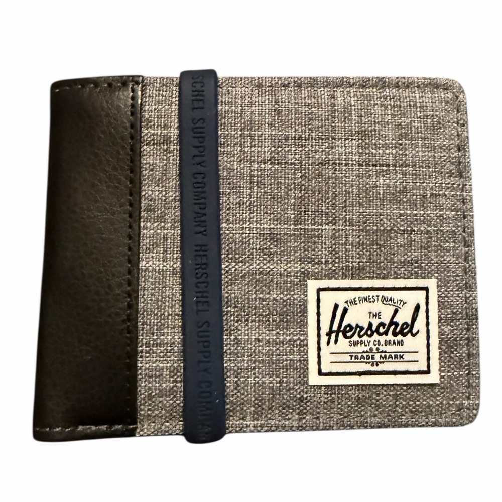 Herschel Supply Co Hank II RFID Bifold Wallet Gray Black Leather Canvas